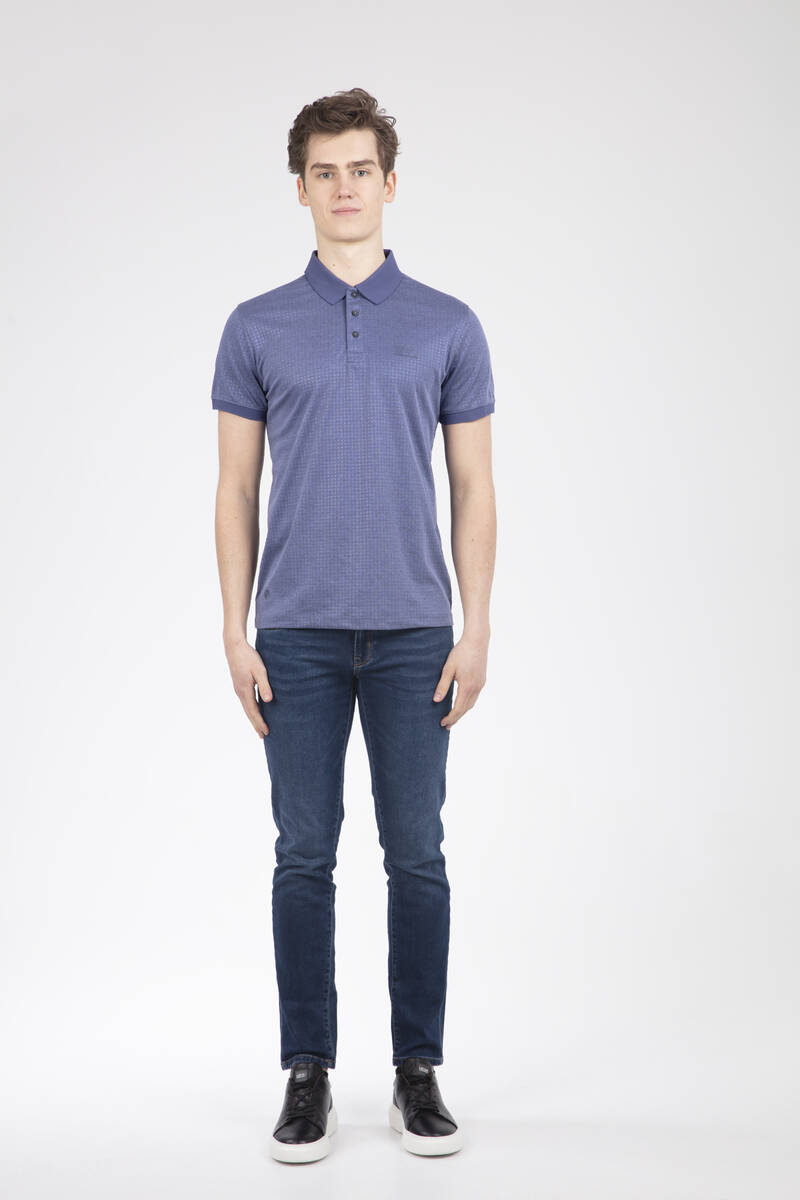 Line and VJ Printed Polo Neck Men's T-Shirt - 6