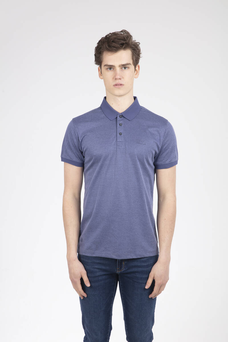 Line and VJ Printed Polo Neck Men's T-Shirt - 7