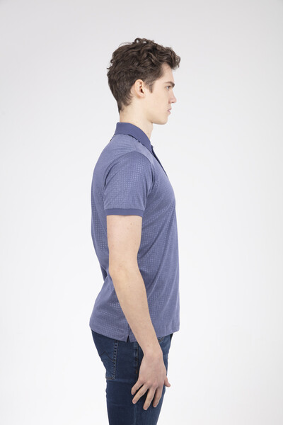 Line and VJ Printed Polo Neck Men's T-Shirt - 8