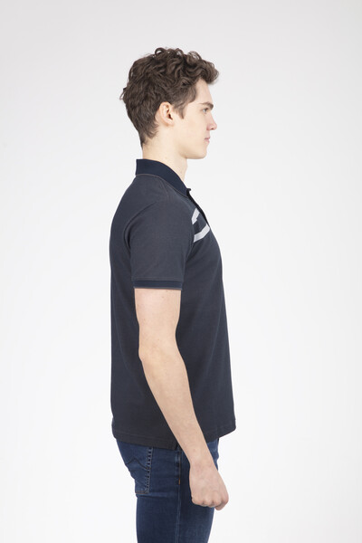 Line and VJ Printed Polo Neck T-Shirt - Thumbnail