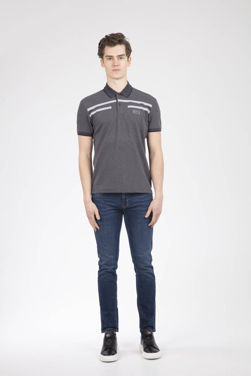 Line and VJ Printed Polo Neck T-Shirt - 2