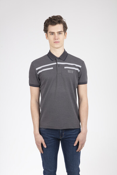 Line and VJ Printed Polo Neck T-Shirt - Thumbnail