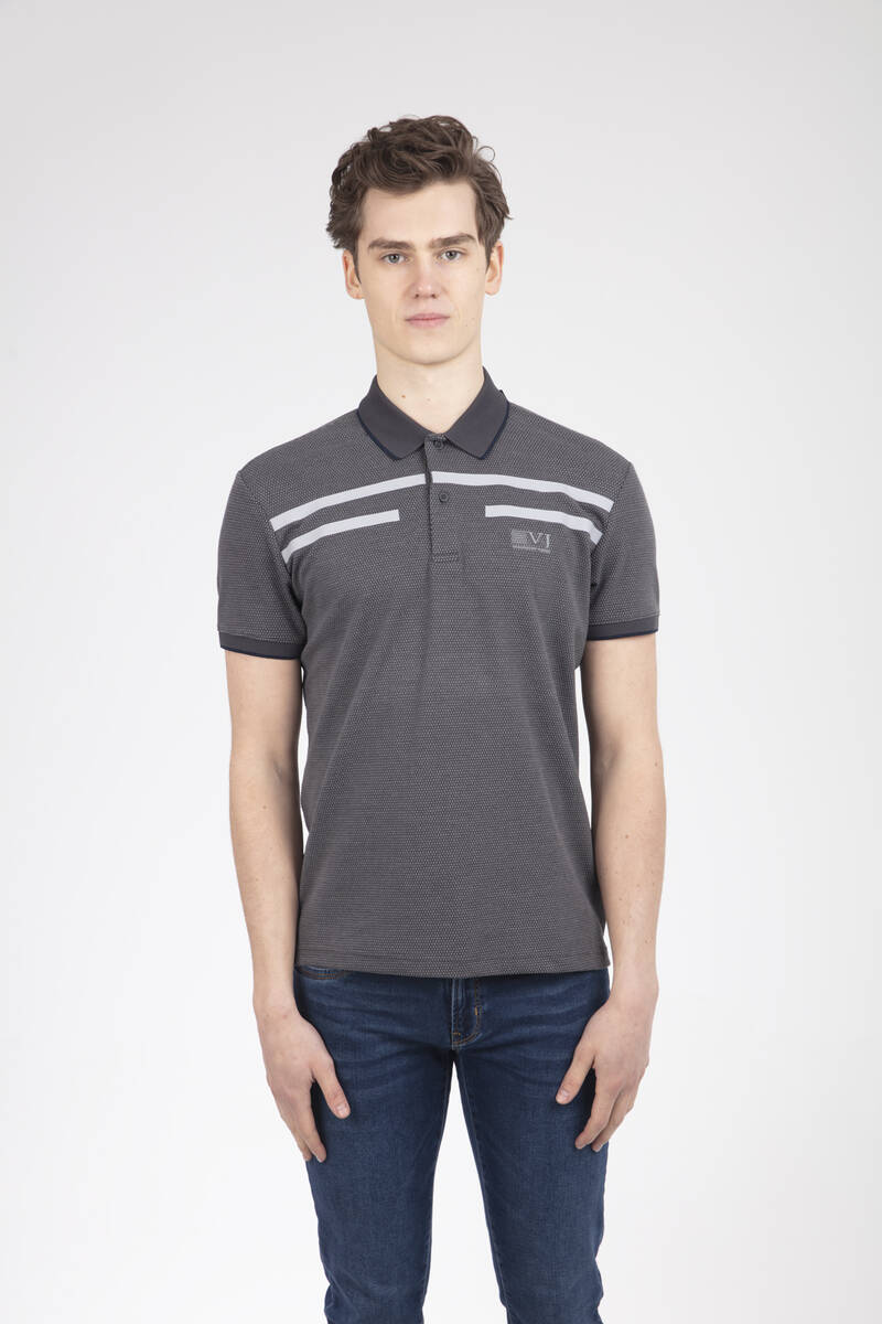 Line and VJ Printed Polo Neck T-Shirt - 1