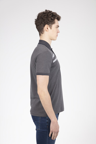 Line and VJ Printed Polo Neck T-Shirt - Thumbnail