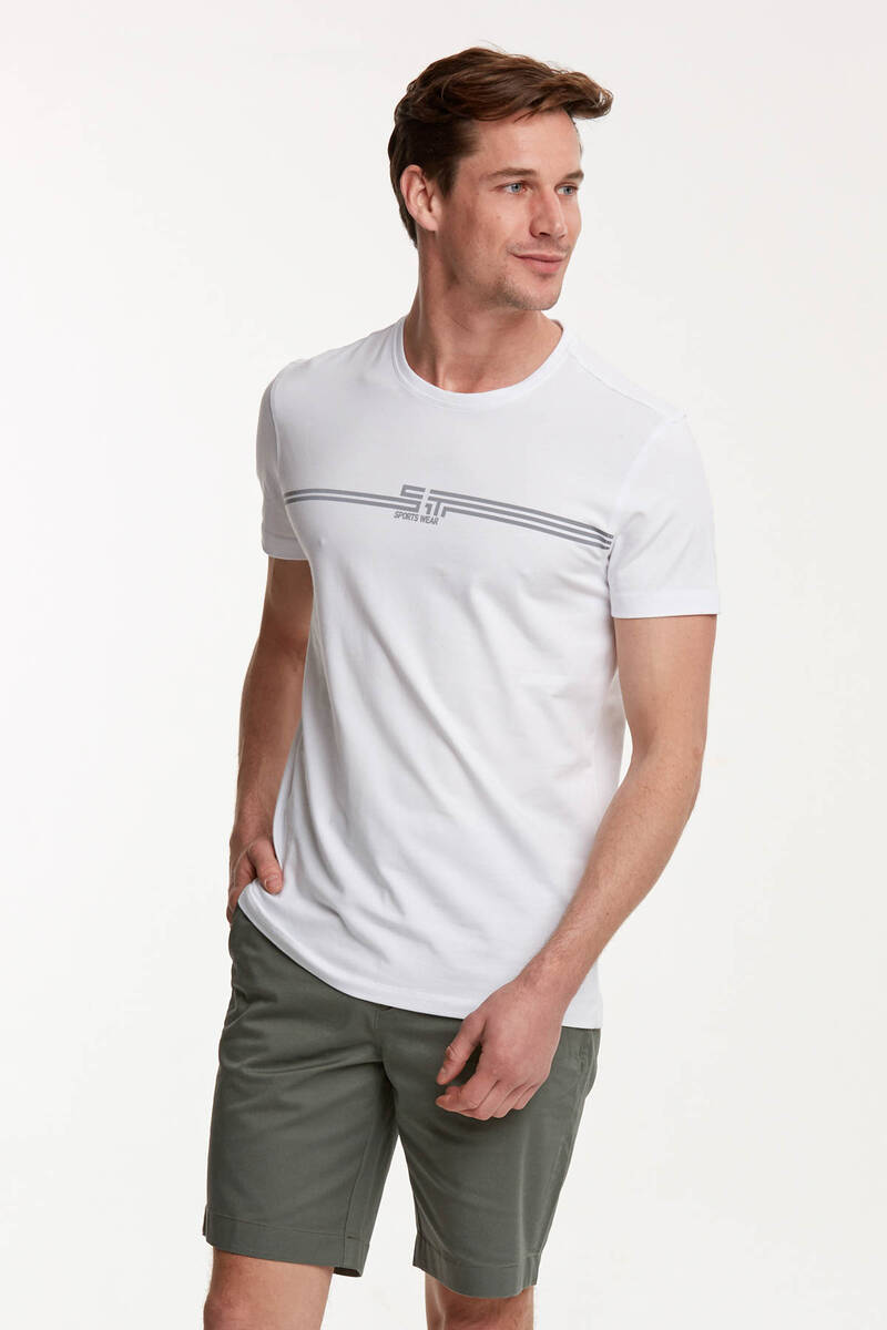 Line Printed Round Neck Men's T-Shirt