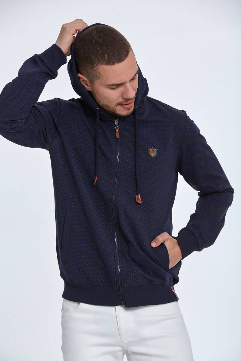 Lion Kapüşonlu Erkek Sweatshirt Lacivert - 1