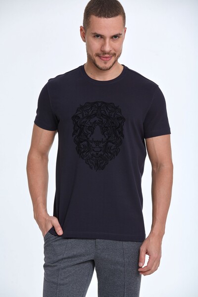 Lion Printed Crew Neck Men's T-Shirt - Thumbnail