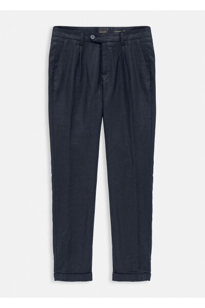 Lizbon Lacivert Renk Keten Karışımlı Chino Pantolon - 2