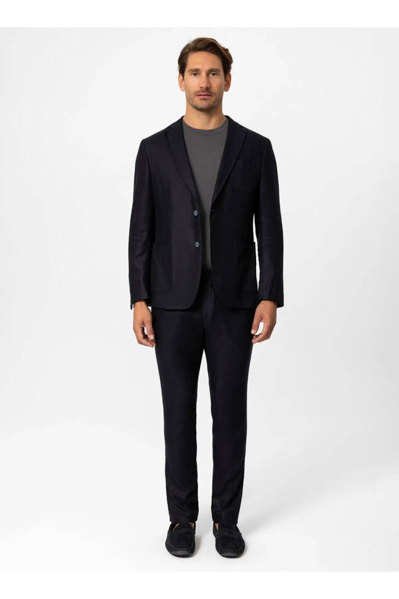 Lizbon Navy Blue Color Linen Blend Chino Trousers - 1
