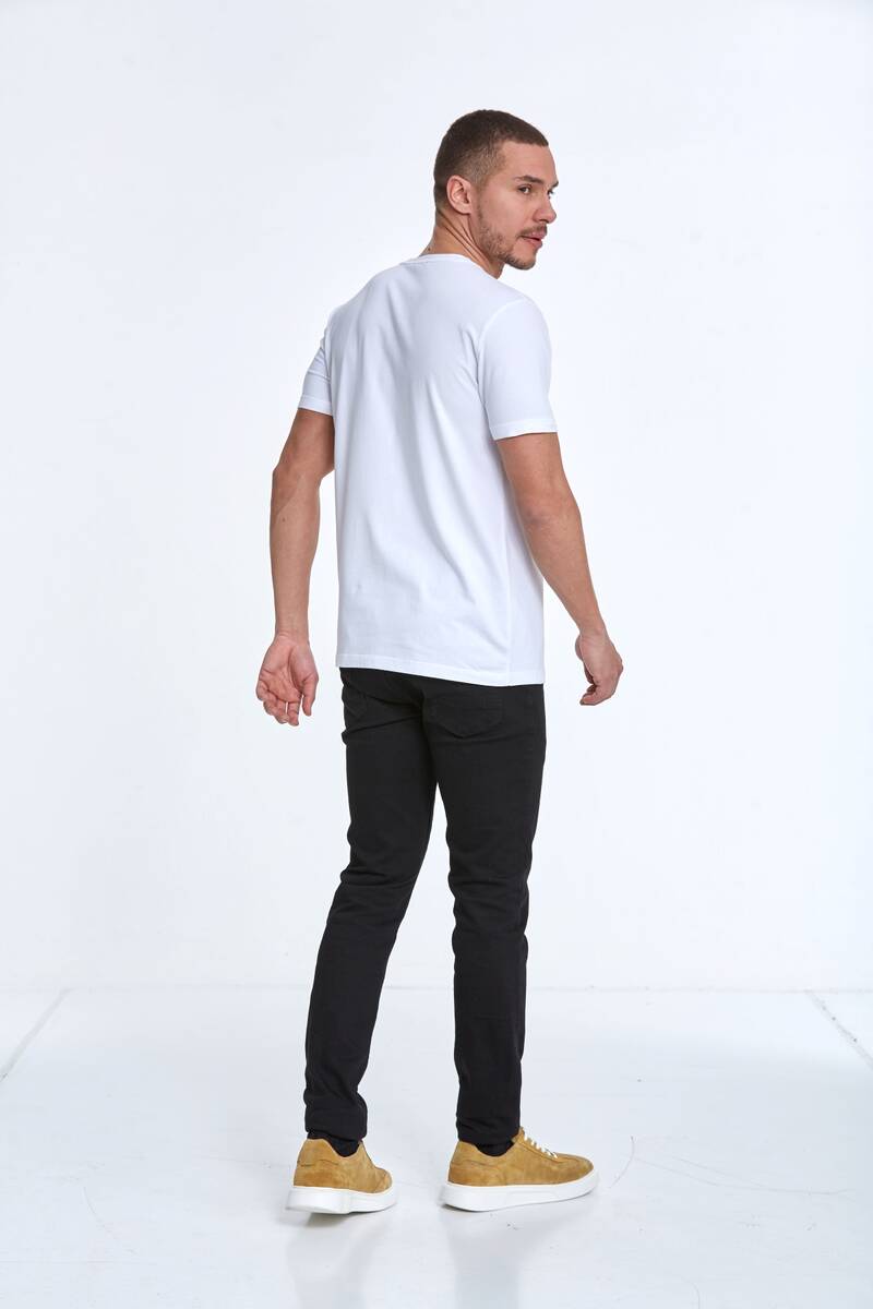 Lotus Baskılı Erkek Tişört Beyaz - 5