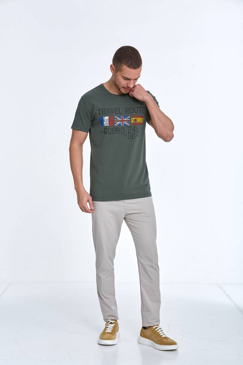 Lotus Baskılı Erkek Tişört Haki - 3