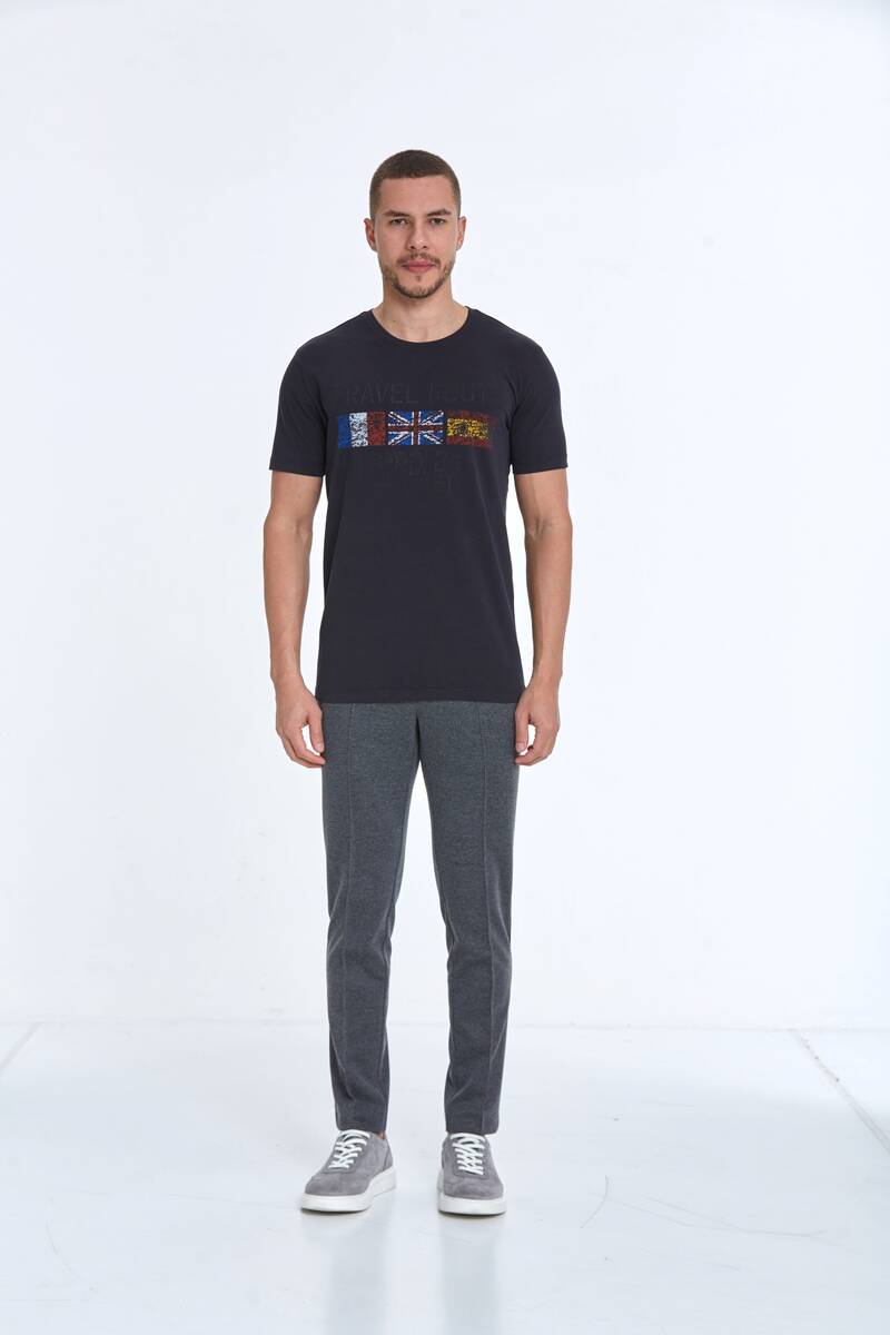 Lotus Baskılı Erkek Tişört Siyah - 2