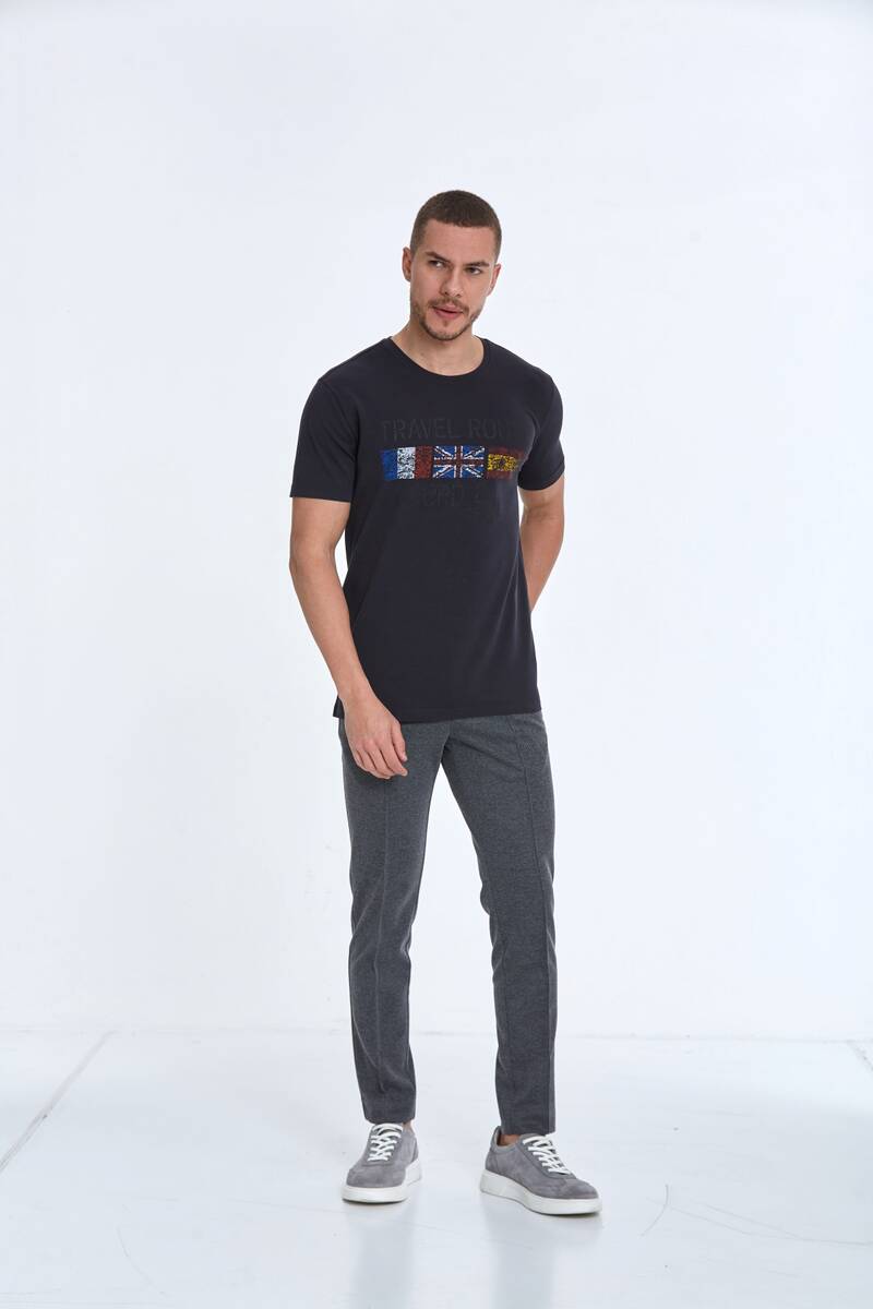 Lotus Baskılı Erkek Tişört Siyah - 3