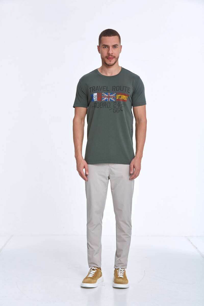 Lotus Printed Men's T-Shirt Khaki - 2