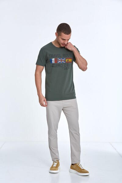 Lotus Printed Men's T-Shirt Khaki - 3