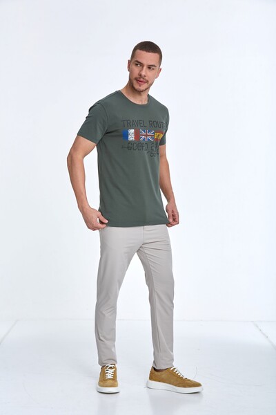 Lotus Printed Men's T-Shirt Khaki - 4