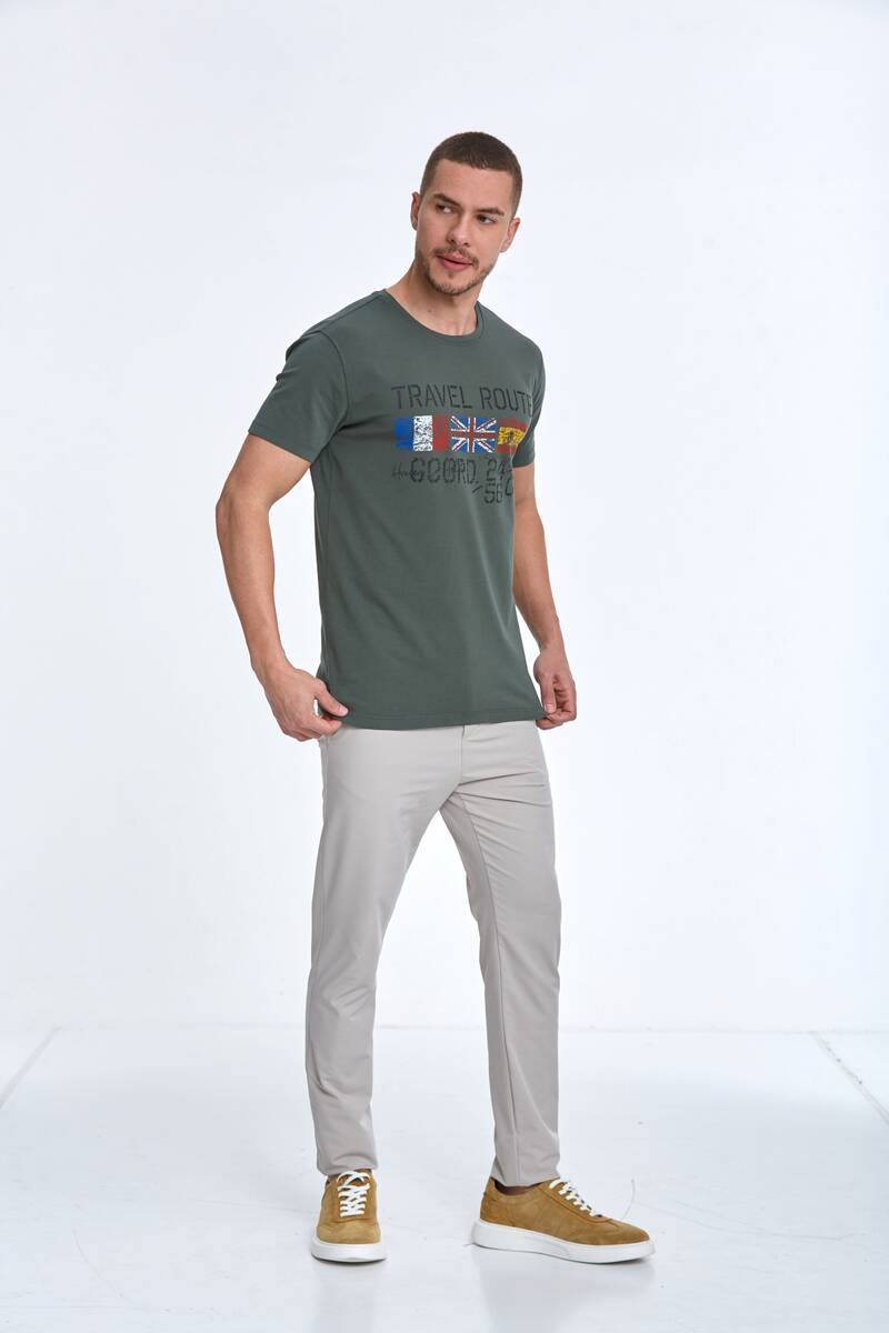 Lotus Printed Men's T-Shirt Khaki - 4