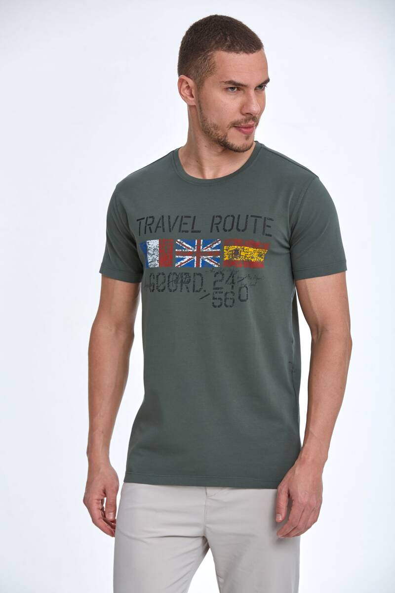 Lotus Printed Men's T-Shirt Khaki - 1