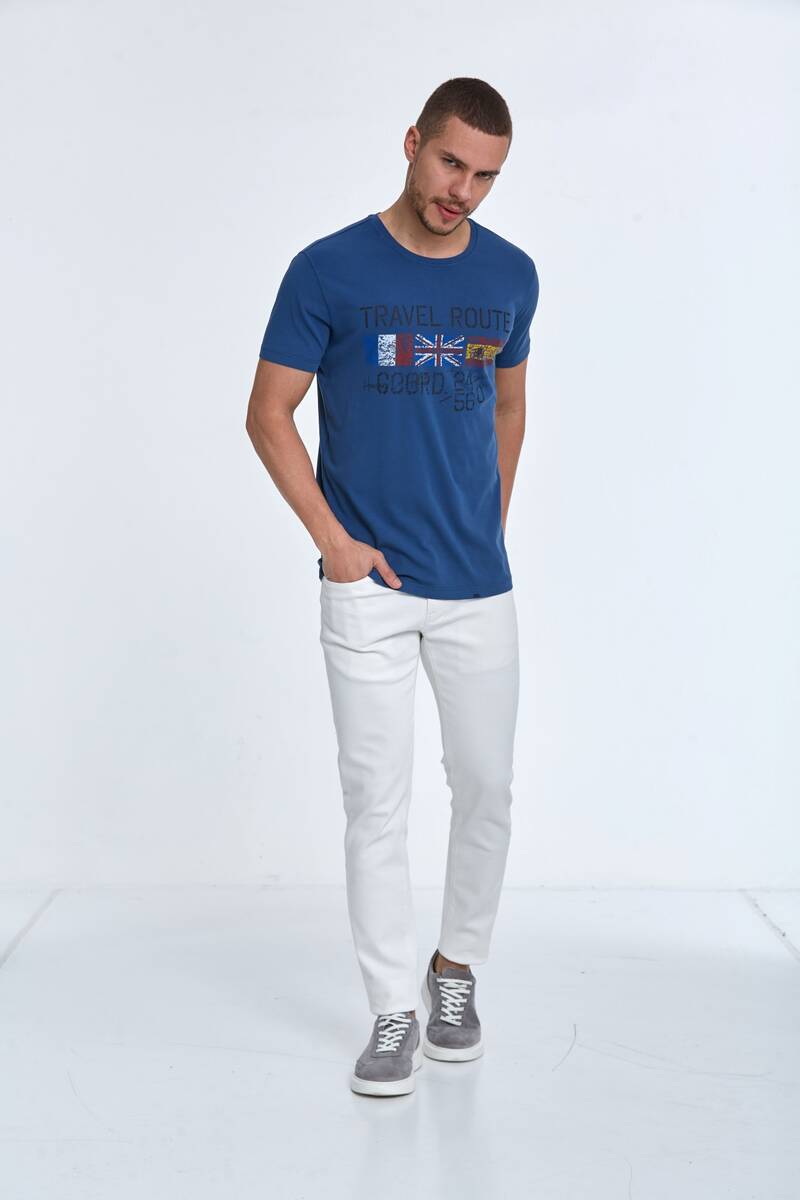 Lotus Printed Men's T-Shirt Navy Blue - 4