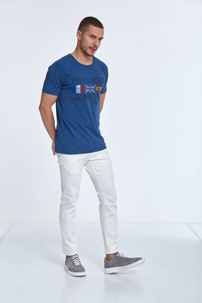 Lotus Printed Men's T-Shirt Navy Blue - 3