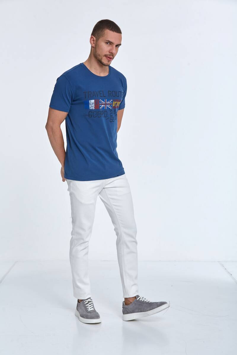 Lotus Printed Men's T-Shirt Navy Blue - 3