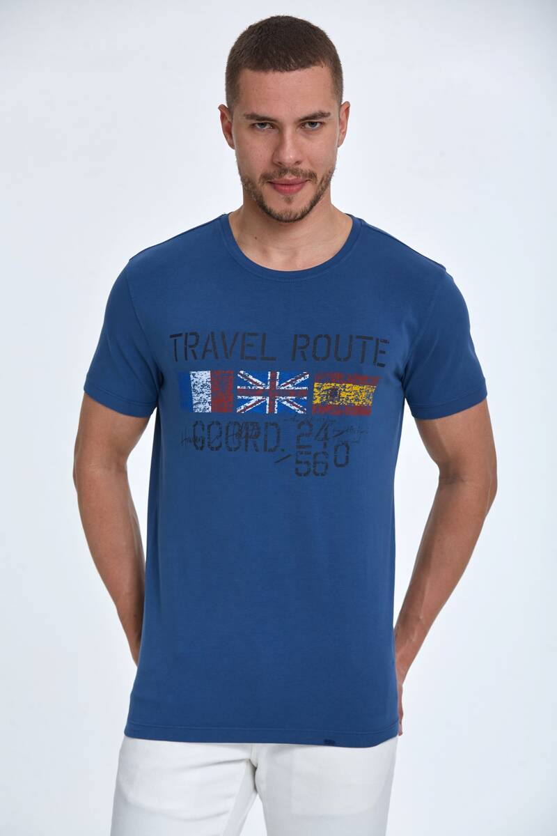 Lotus Printed Men's T-Shirt Navy Blue - 1