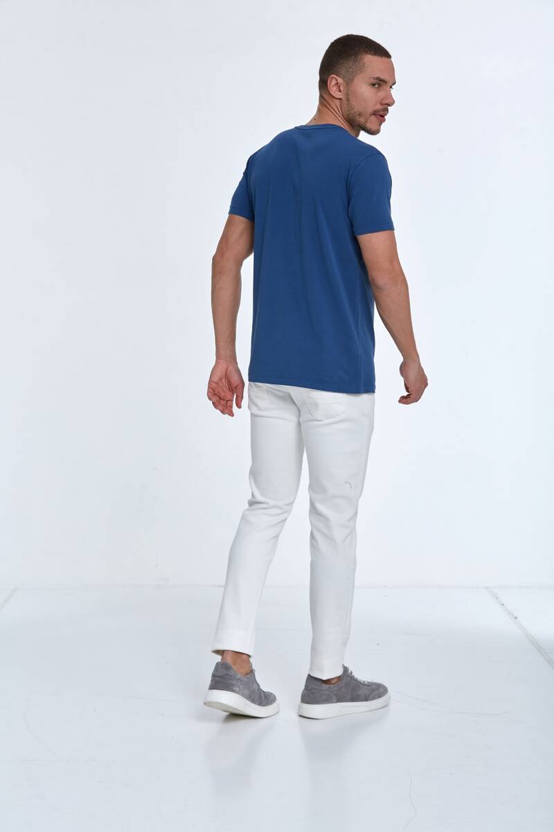 Lotus Printed Men's T-Shirt Navy Blue - 5
