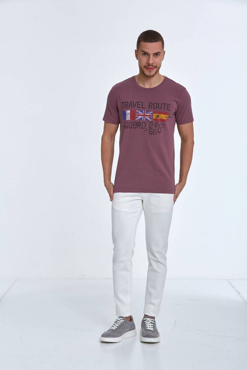 Lotus Printed Men's T-Shirt Plum - 2