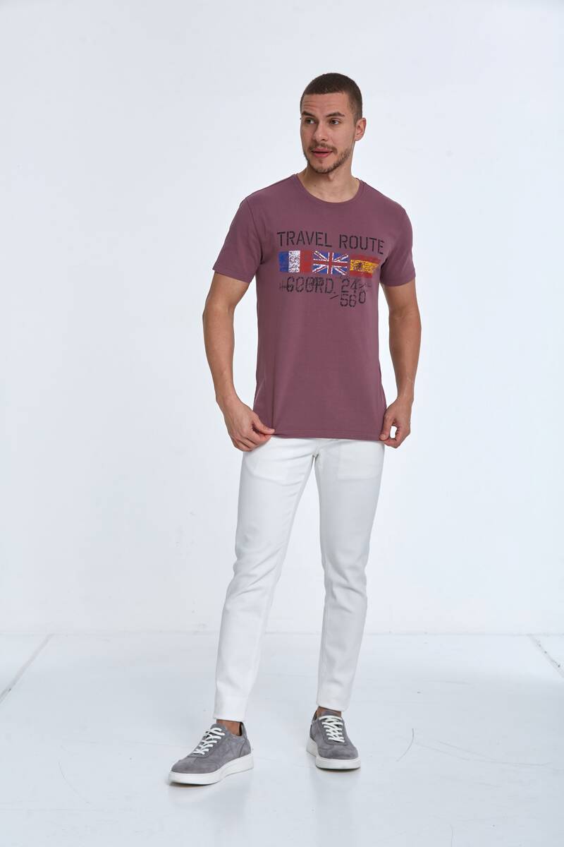 Lotus Printed Men's T-Shirt Plum - 4