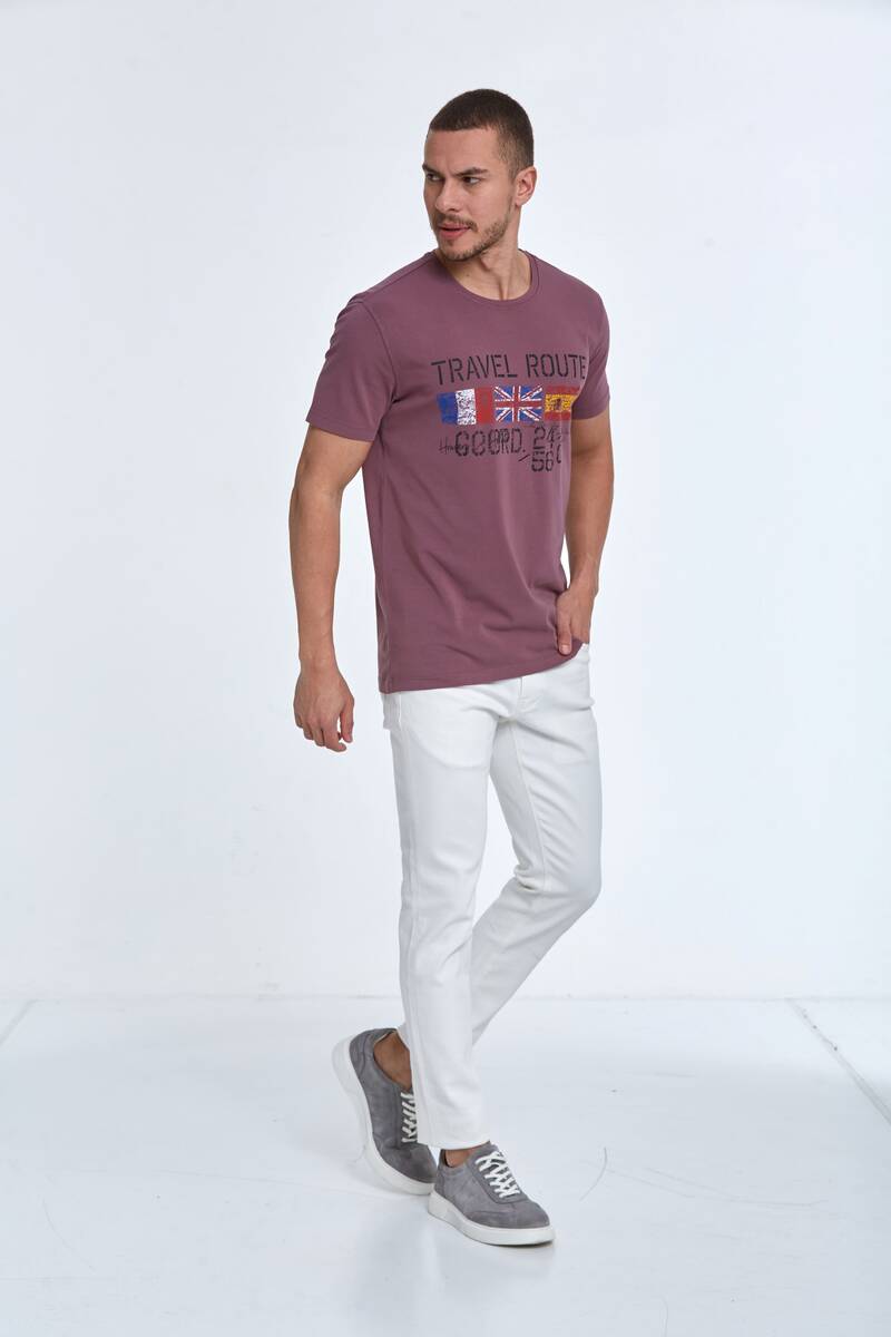 Lotus Printed Men's T-Shirt Plum - 3