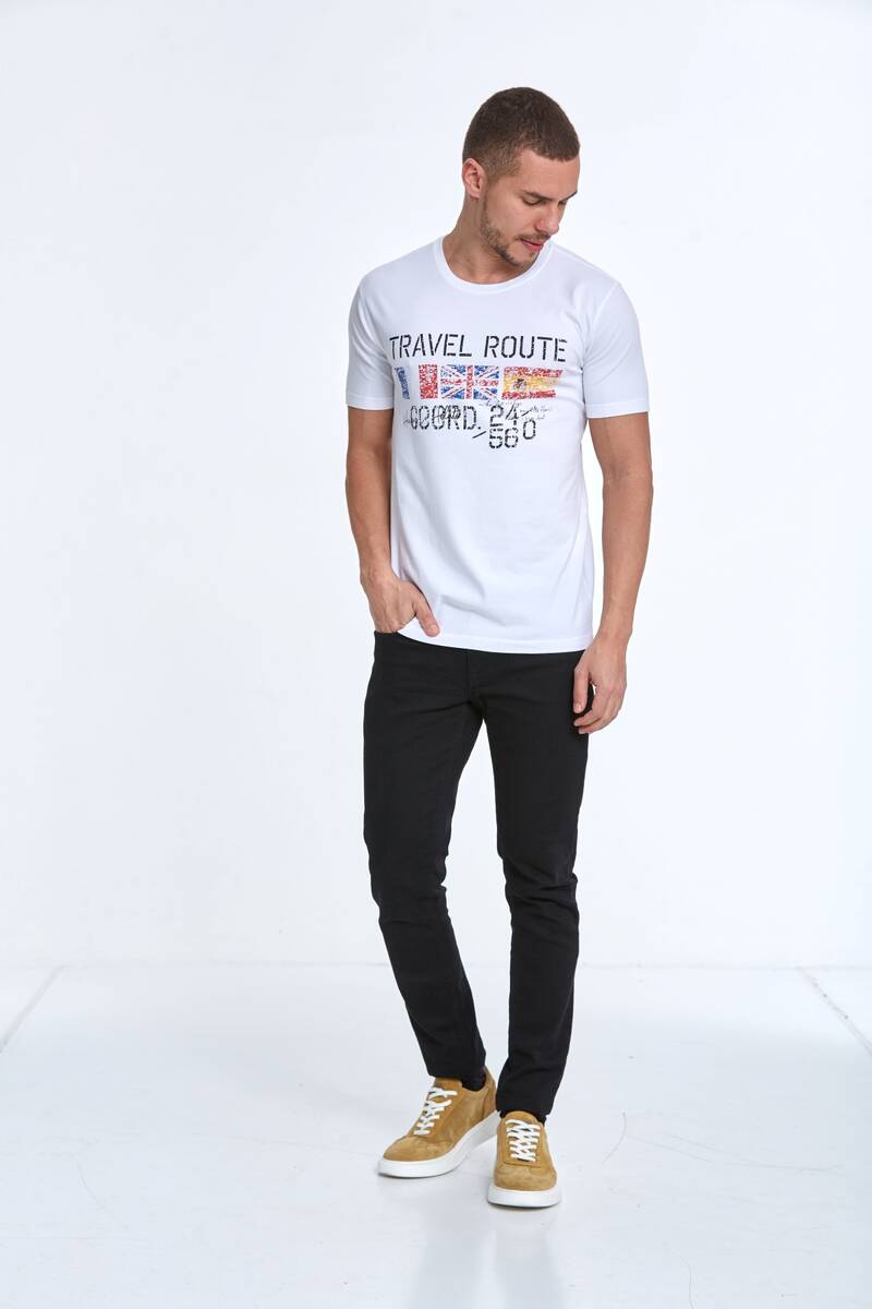 Lotus Printed Men's T-Shirt White - 3