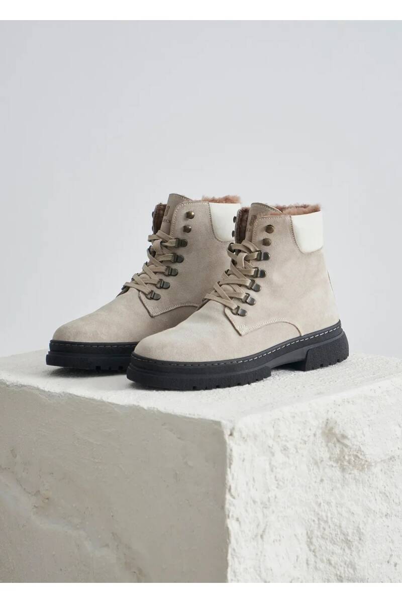Louch Stone Color Fur Detailed Suede Boots - 1