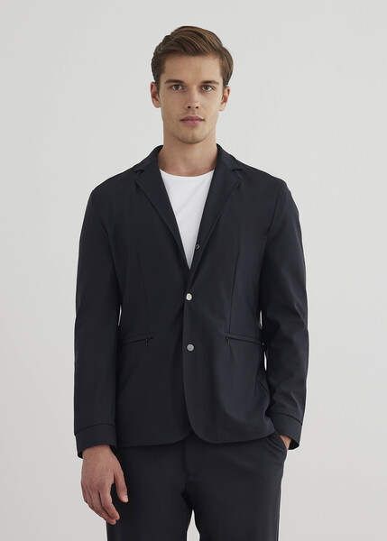 Majorca Navy Blue Hooded, Removable Outlined Jacket - 1