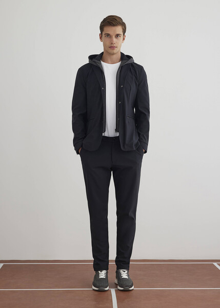 Majorca Navy Blue Hooded, Removable Outlined Jacket - 2