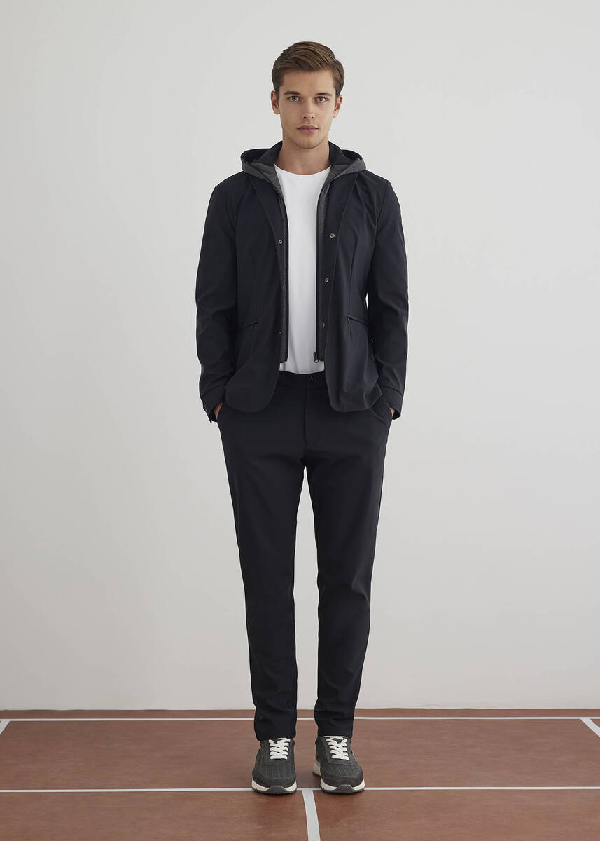 Majorca Navy Blue Hooded, Removable Outlined Jacket - 2