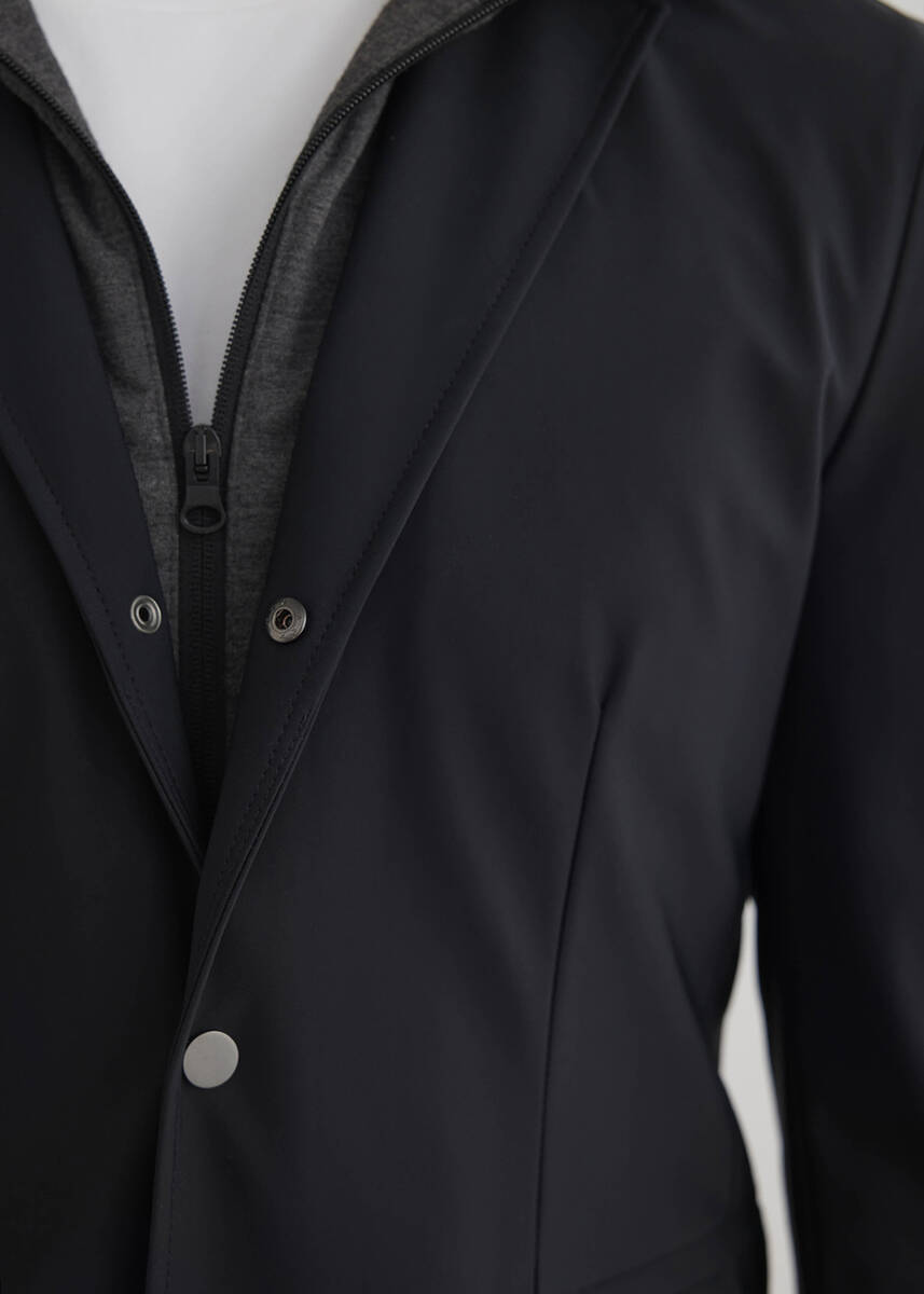 Majorca Navy Blue Hooded, Removable Outlined Jacket - 3