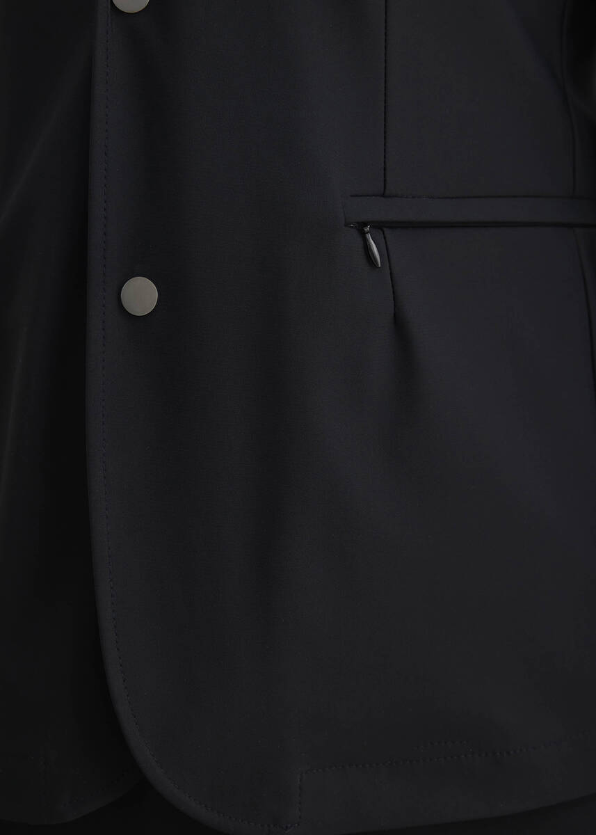 Majorca Navy Blue Hooded, Removable Outlined Jacket - 4