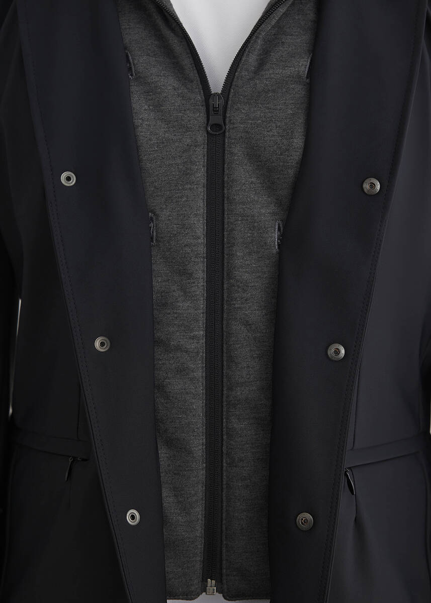 Majorca Navy Blue Hooded, Removable Outlined Jacket - 5