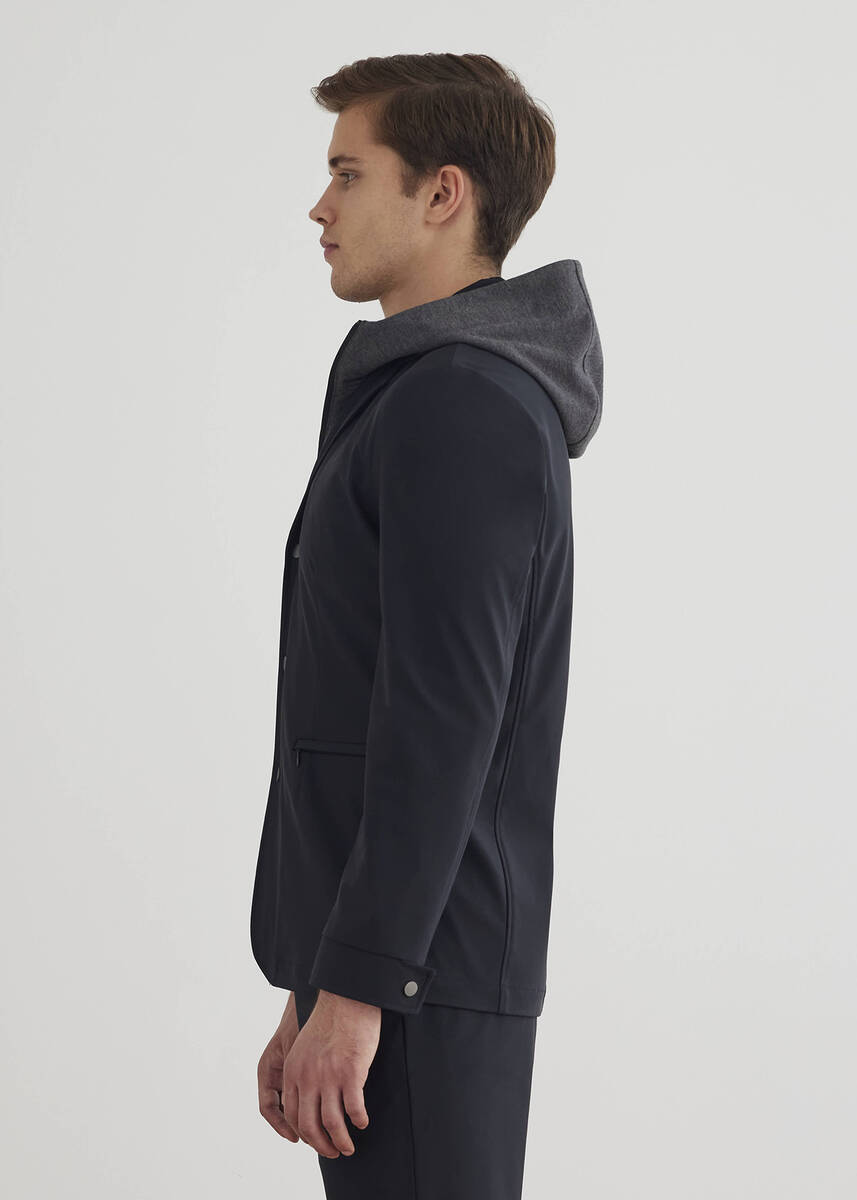 Majorca Navy Blue Hooded, Removable Outlined Jacket - 7