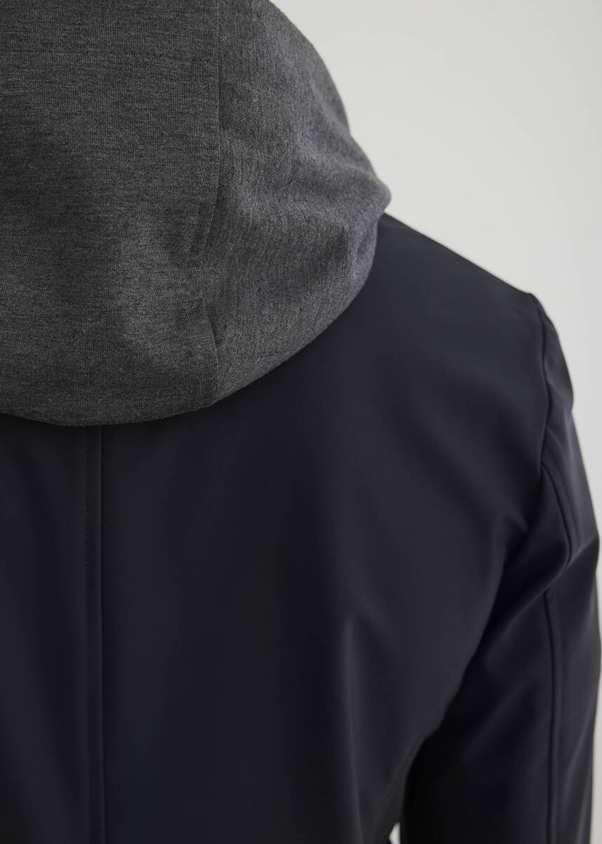 Majorca Navy Blue Hooded, Removable Outlined Jacket - 8