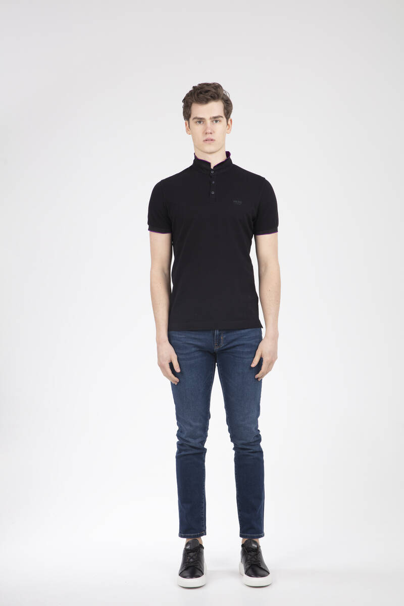 Mandarin Collar Buttoned Pique Men's T-Shirt - 6