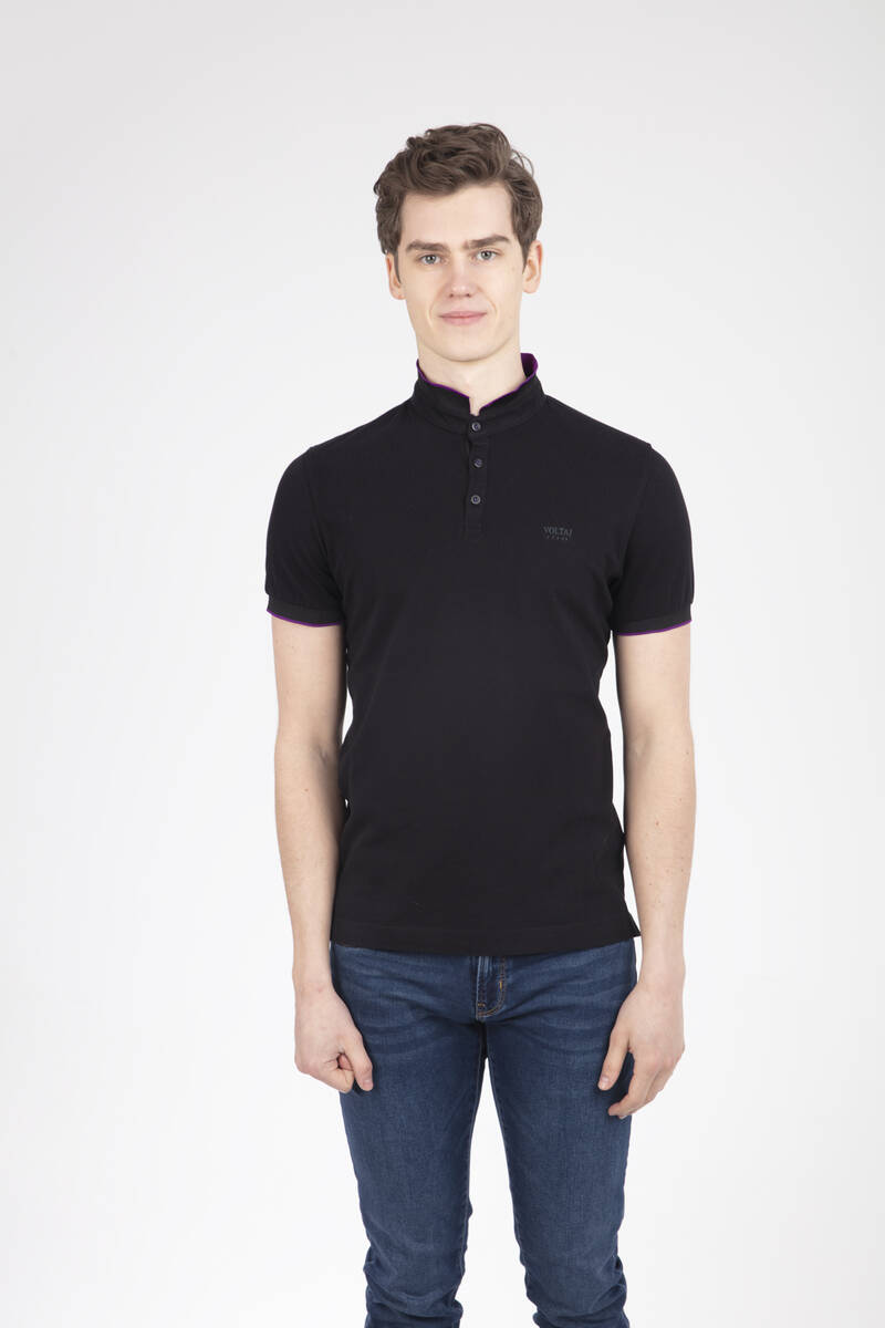 Mandarin Collar Buttoned Pique Men's T-Shirt - 5