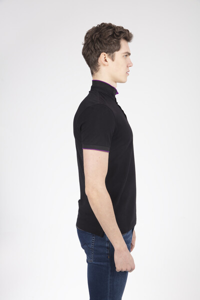 Mandarin Collar Buttoned Pique Men's T-Shirt - 7