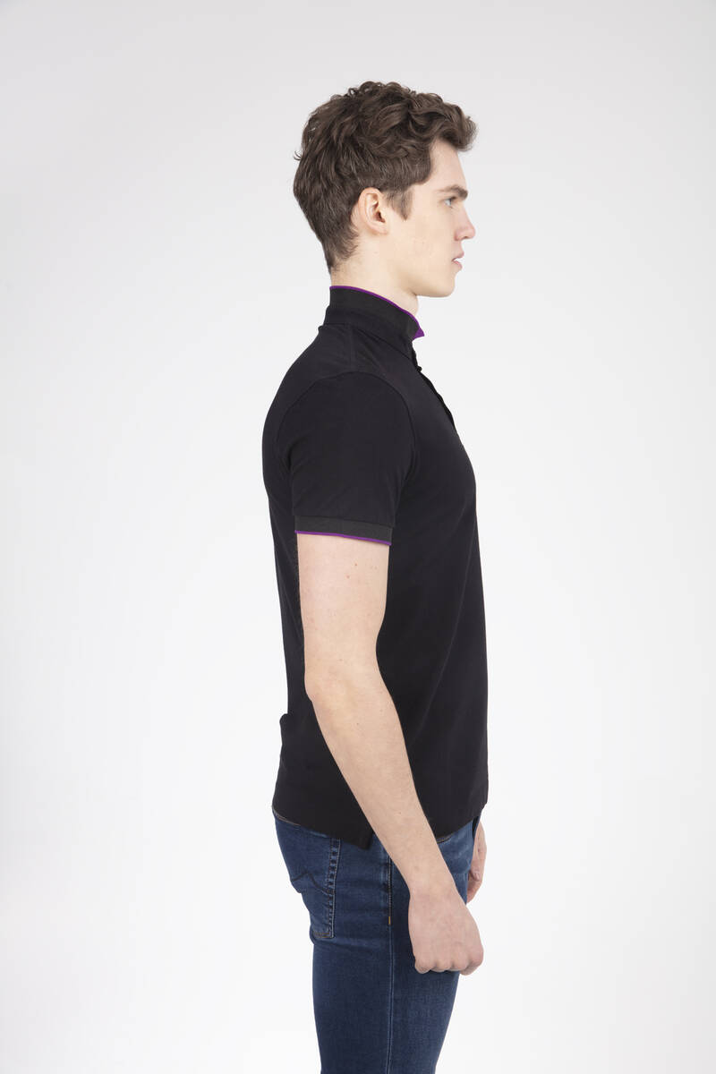 Mandarin Collar Buttoned Pique Men's T-Shirt - 7