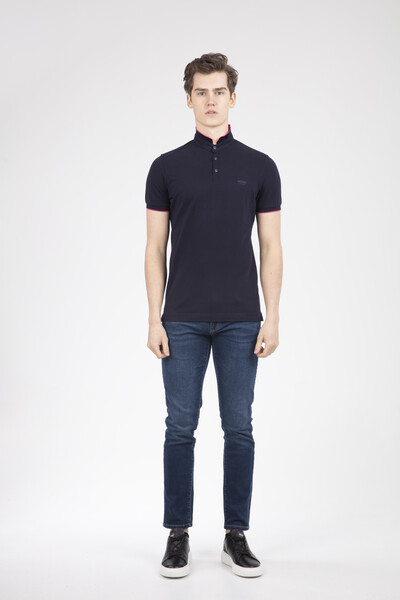 Mandarin Collar Buttoned Pique Men's T-Shirt - 10