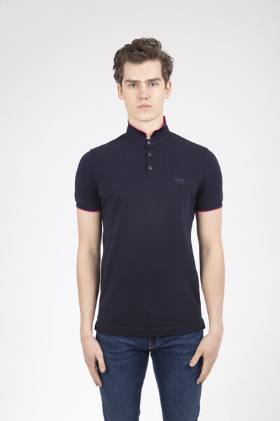 Mandarin Collar Buttoned Pique Men's T-Shirt - 9