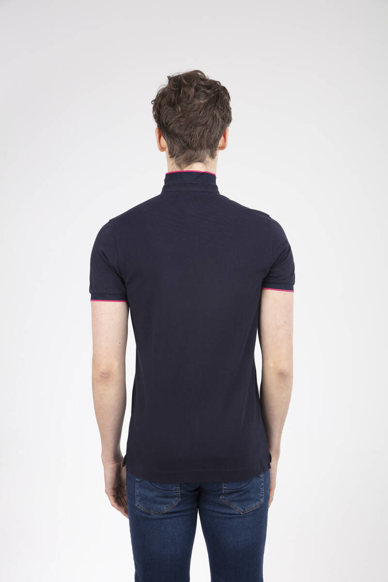 Mandarin Collar Buttoned Pique Men's T-Shirt - 12