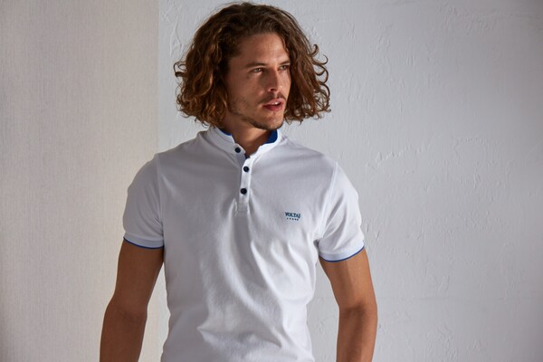 Mandarin Collar Buttoned Pique Men's T-Shirt - 4