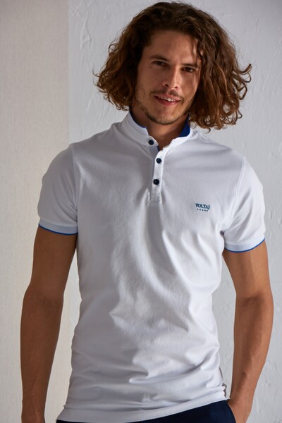 Mandarin Collar Buttoned Pique Men's T-Shirt - 2