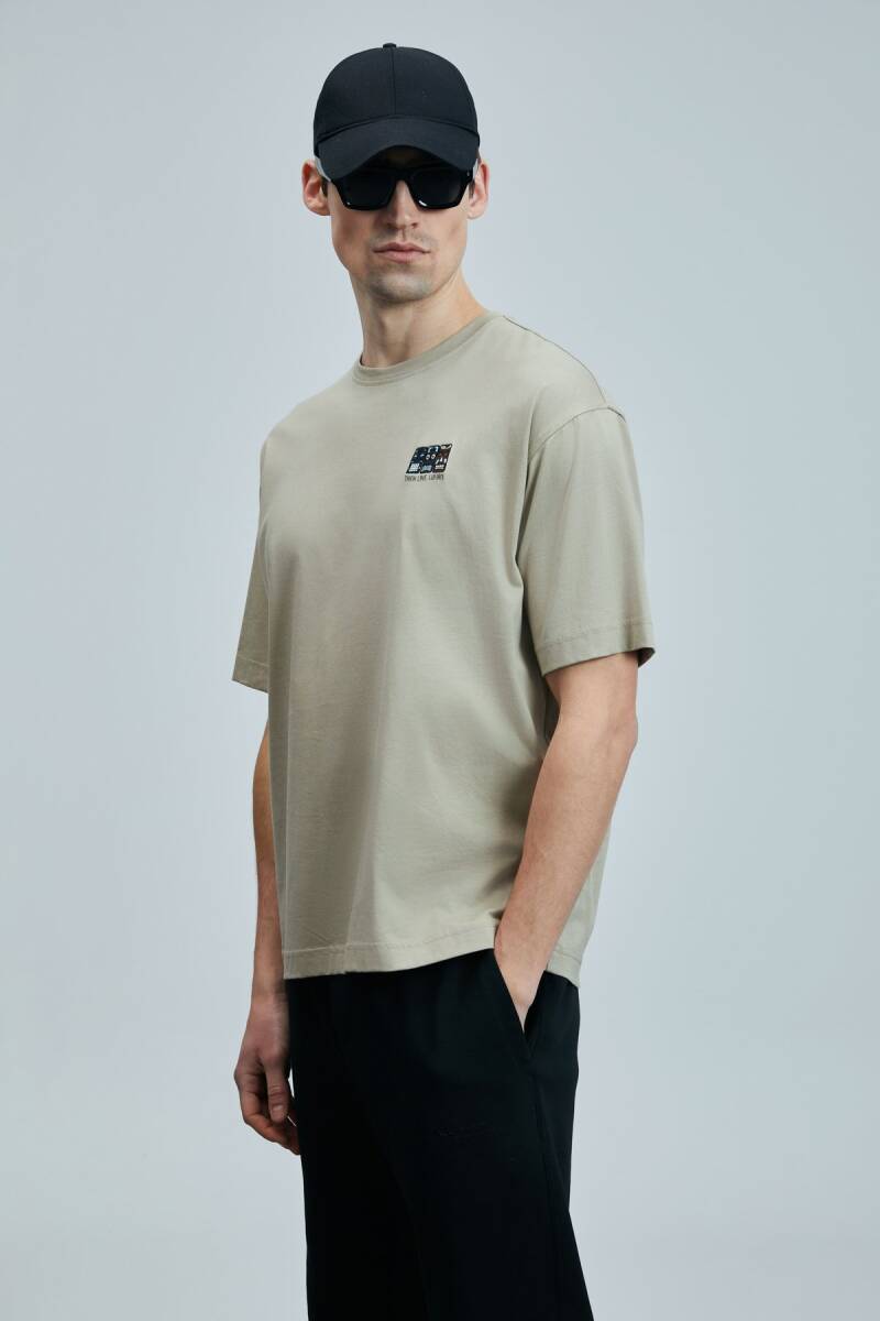 Mask Modern Grafik T- Shirt Bej - 3